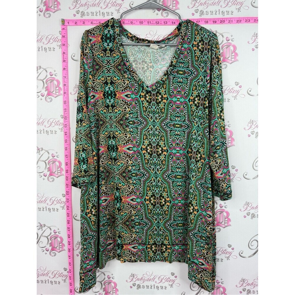 Artisan Ny mini dress or long top Teal, Pink & Gold Paisley V-Neck Tunic